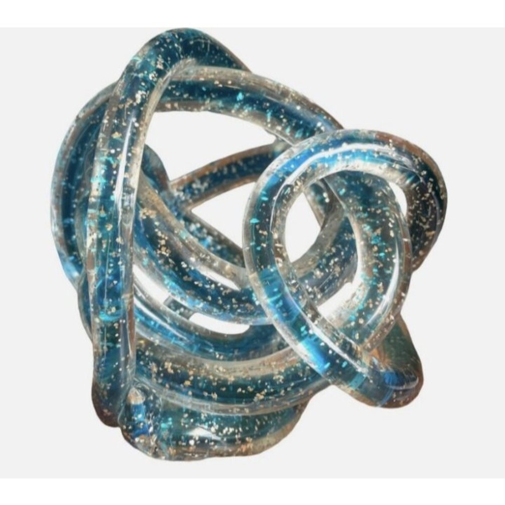 Hand Blown Art Glass Glitter “Tangled Knot” Sculpture Unique Vintage Decor 5"